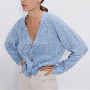 zara cotton cardigan sky blue